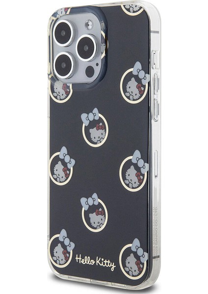 Apple iPhone 15 Pro Max Kılıf Hello Kitty Orjinal Lisanslı Elektroplating Kaplama Kabarcık Baskılı Kapak