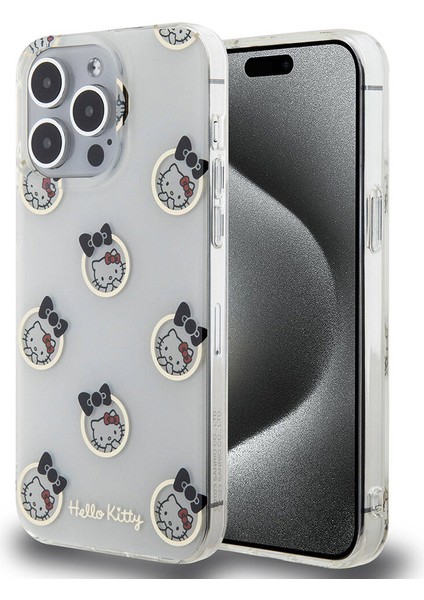 Apple iPhone 15 Pro Max Kılıf Hello Kitty Orjinal Lisanslı Elektroplating Kaplama Kabarcık Baskılı Kapak