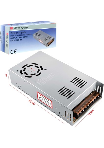 Adaptör 12V 30A Metal Kasa Fanlı MRW-360-12