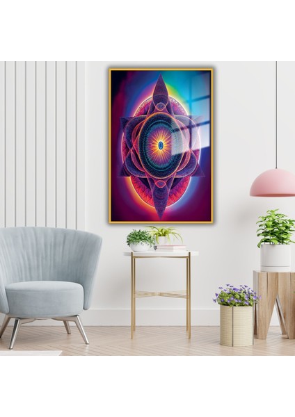 Metal Çerçeveli Temperli Cam Tablo Neon Renkli Psykodelic Tablo