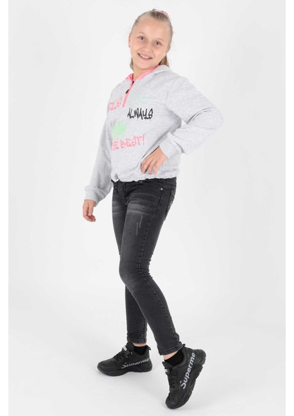 Kids Kız Always Baskılı Kapşonlu Sweat Uzun Kollu Kapşonlu Sweatshirt Pamuklu AK722407