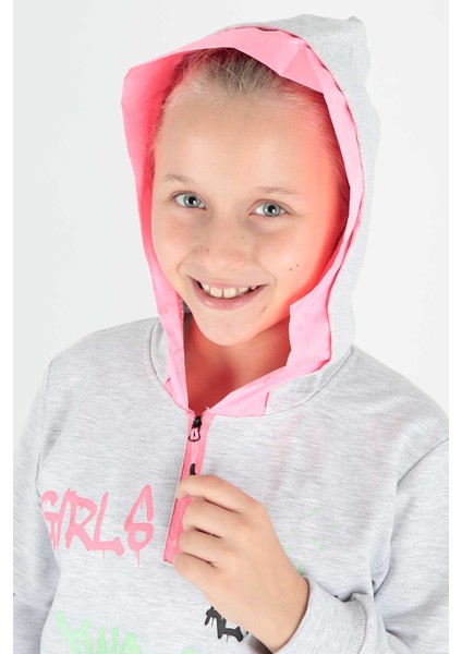Kids Kız Always Baskılı Kapşonlu Sweat Uzun Kollu Kapşonlu Sweatshirt Pamuklu AK722407