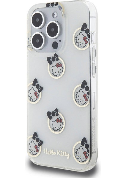 Apple iPhone 15 Pro Kılıf Hello Kitty Orjinal Lisanslı Elektroplating Kaplama Kabarcık Baskılı Kapak