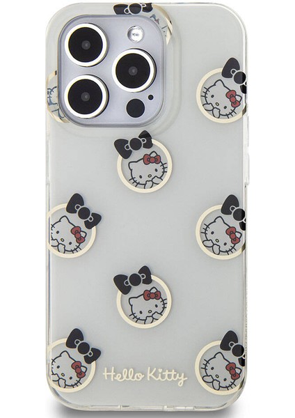 Apple iPhone 15 Pro Kılıf Hello Kitty Orjinal Lisanslı Elektroplating Kaplama Kabarcık Baskılı Kapak