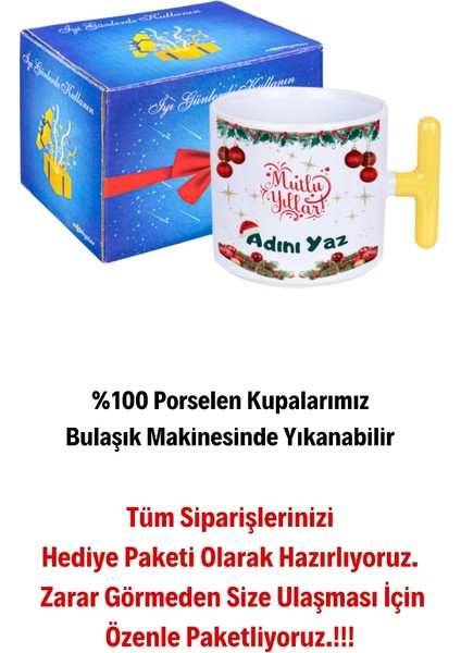 Kişiye Özel Yılbaşı Isim Baskılı T Saplı Kupa Bardak Porselen Çay Kahve Fincanı