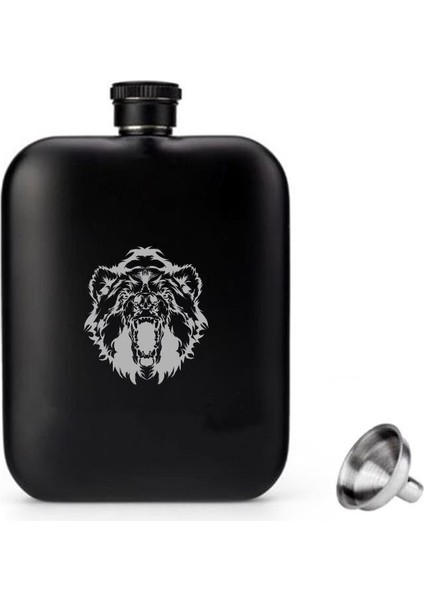 British Mat Siyah Vahşi Ayı Oval Çelik Cep Içki Matarası 4oz 120ML