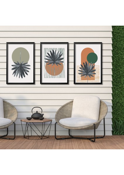3 lü Ahşap Lamine Çerçeveli Mdf Tablo Modern Yeşil Tasarım