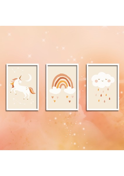 3 lü Ahşap Lamine Çerçeveli Mdf Bebek Odası Unicorn Tablo Seti fiyatları