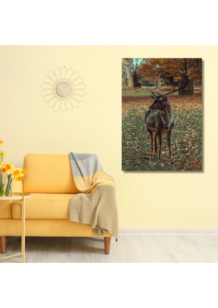 Tekli Dikey Kanvas Duvar Tablosu Doğa Manzarası Geyik