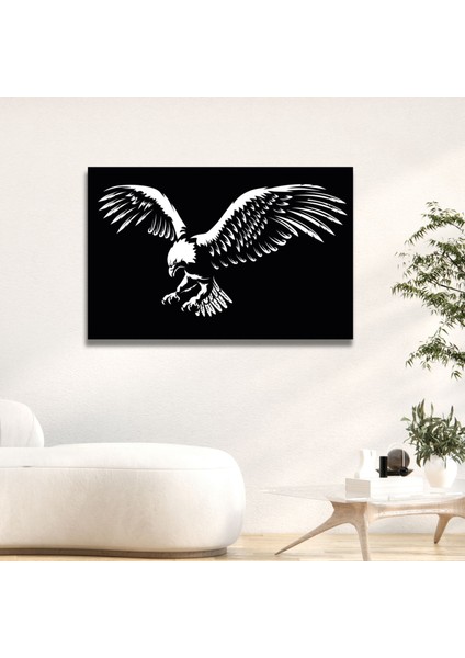 Tekli Yatay Kanvas Duvar Tablosu Siyah Beyaz Kartal Görseli