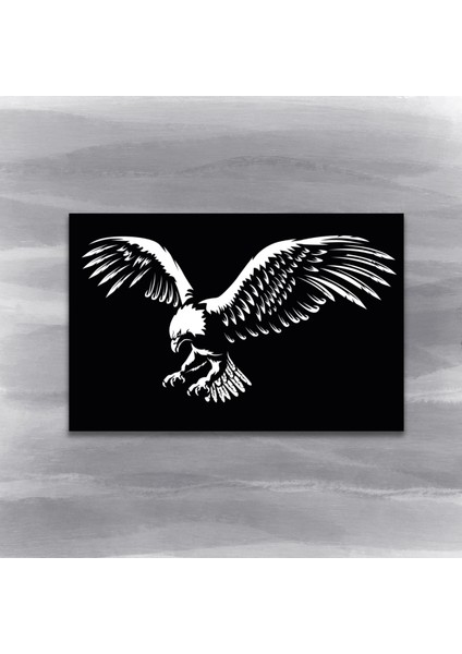 Tekli Yatay Kanvas Duvar Tablosu Siyah Beyaz Kartal Görseli modelleri