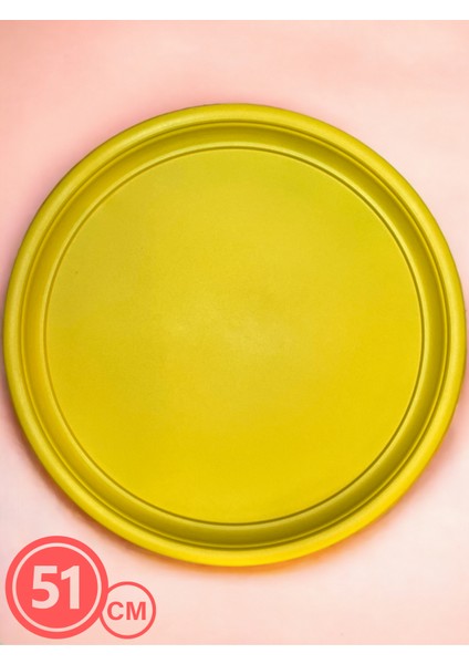 Tekli 51 cm Sarı Metal Yuvarlak Çay, Kahve, Pasta, Servis Tepsisi Dekoratif Sunum Tepsisi