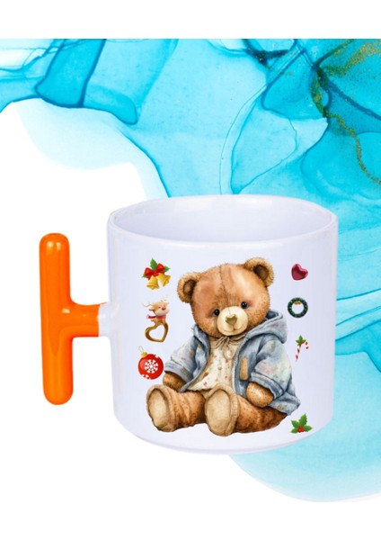 Yeni Yıl Oyuncak Ayı Teddy Bear Baskılı T Saplı Kupa Bardak Porselen Çay Kahve Fincanı fiyatları