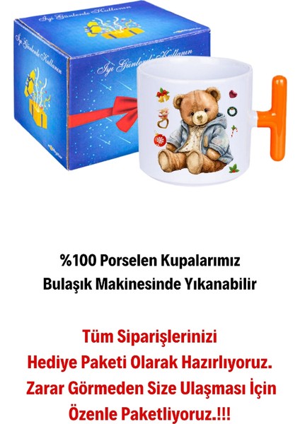 Yeni Yıl Oyuncak Ayı Teddy Bear Baskılı T Saplı Kupa Bardak Porselen Çay Kahve Fincanı modelleri