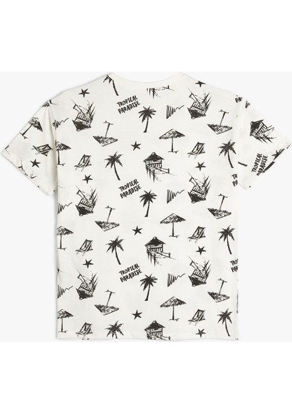 Tişört Tropik Baskılı Kısa Kollu Bisiklet Yaka Pamuklu fiyatları