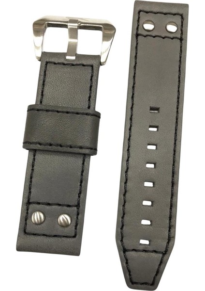 24 mm Gri Renk Perçinli Slazenger Orijinal Hakiki Deri Saat Kordonu