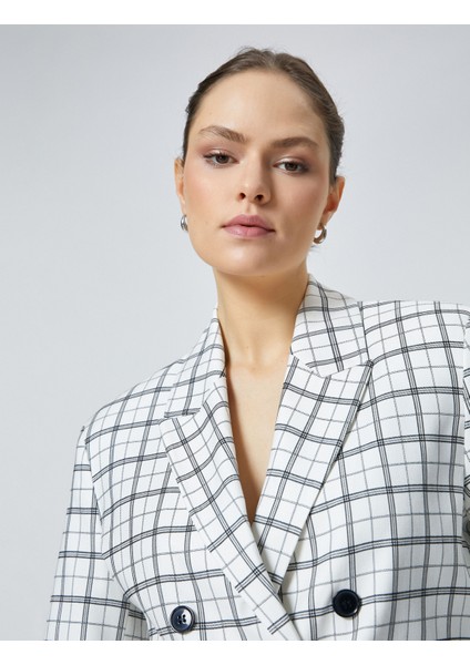 Crop Blazer Ceket Kruvaze Kapama Düğmeli