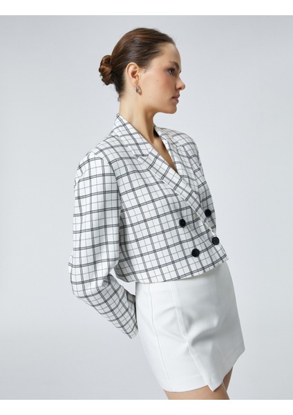 Crop Blazer Ceket Kruvaze Kapama Düğmeli