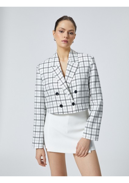 Crop Blazer Ceket Kruvaze Kapama Düğmeli