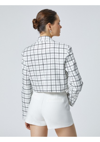 Crop Blazer Ceket Kruvaze Kapama Düğmeli