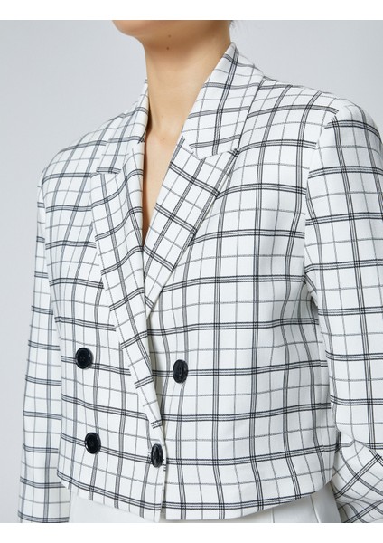 Crop Blazer Ceket Kruvaze Kapama Düğmeli