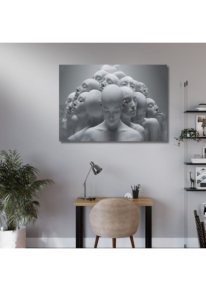Tekli Yatay Kanvas Tablo Uv Baskı Beyaz Insan Silüetleri