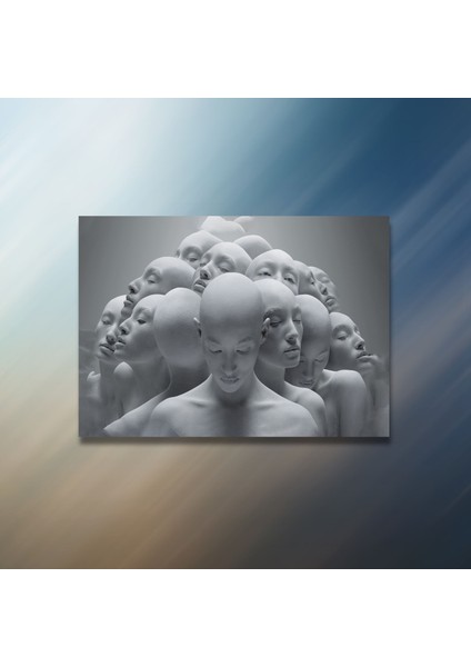 Tekli Yatay Kanvas Tablo Uv Baskı Beyaz Insan Silüetleri modelleri