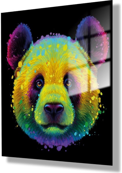 Temperli Gerçek Cam Tablo Neon Renkli Panda Duvar Tablosu modelleri