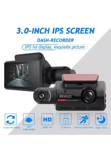 3 Inç Wifi 1080P Gece Görüş Dashcam 170 Geniş Açı Çift Lens Arka  Dvr IPS Ekran Araç Içi Kamera