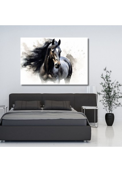 Tekli Yatay Kanvas Duvar Tablosu Asil Siyah At Illüstrasyonu