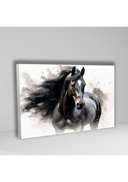 Tekli Yatay Kanvas Duvar Tablosu Asil Siyah At Illüstrasyonu fiyatları