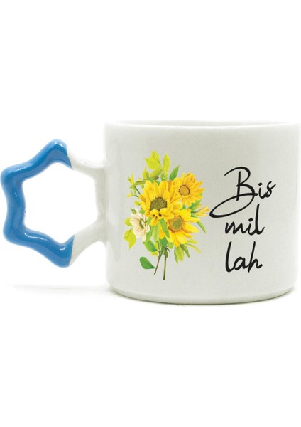 Bismillah Baskılı Mavi Kulplu Yıldız Kupa