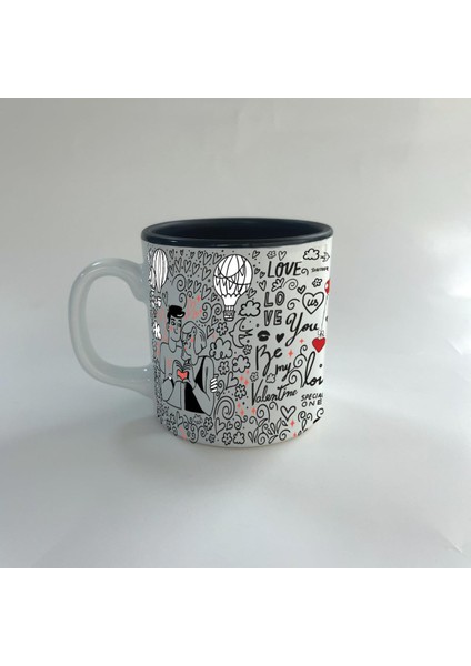 Aşk Temalı Siyah Multi Sevgililer Günü Kupası