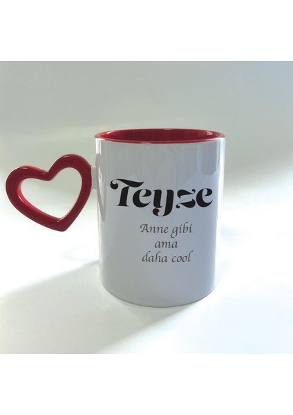 Teyze Baskılı Kırmızı Boş Kalp Kulplu Mega Kupa