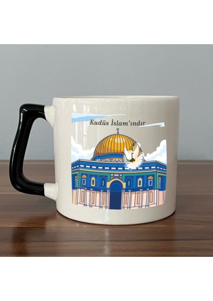 Kudüs Islam'ındır Baskılı Siyah Kulplu D Kupa