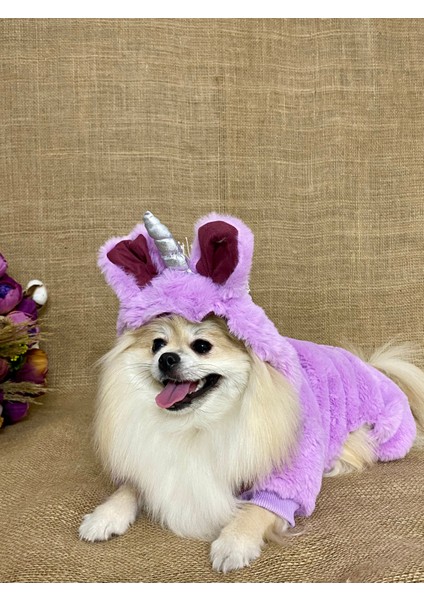 Unicorn Şapkalı Köpek Kıyafeti Tulumu/unicorn Peluş Lila Tulum/peluş Tulum/kedi Köpek Kıyafeti