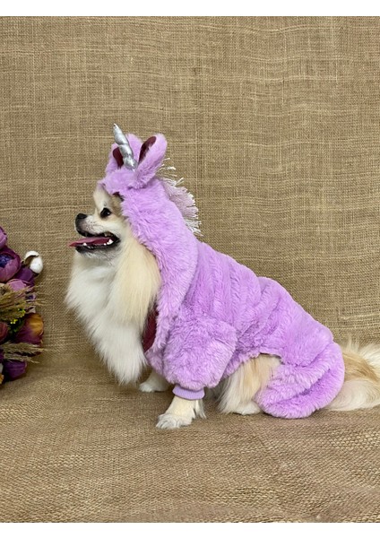 Unicorn Şapkalı Köpek Kıyafeti Tulumu/unicorn Peluş Lila Tulum/peluş Tulum/kedi Köpek Kıyafeti