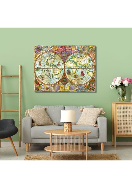 Tekli Yatay Kanvas Tablo Yüksek Kalite Renkli Dünya Haritası