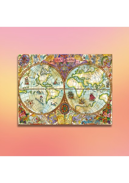 Tekli Yatay Kanvas Tablo Yüksek Kalite Renkli Dünya Haritası modelleri