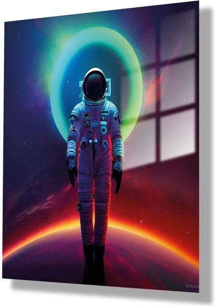 Temperli Gerçek Cam Tablo Neon Renkli Uzay ve Astronot modelleri