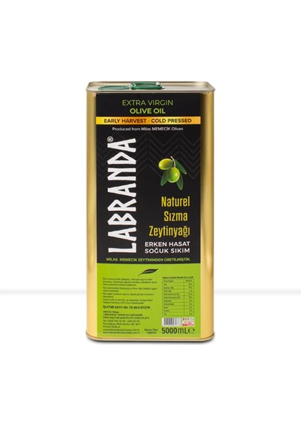Soğuk Sıkım Erken Hasat Zeytinyağı Teneke 5 lt