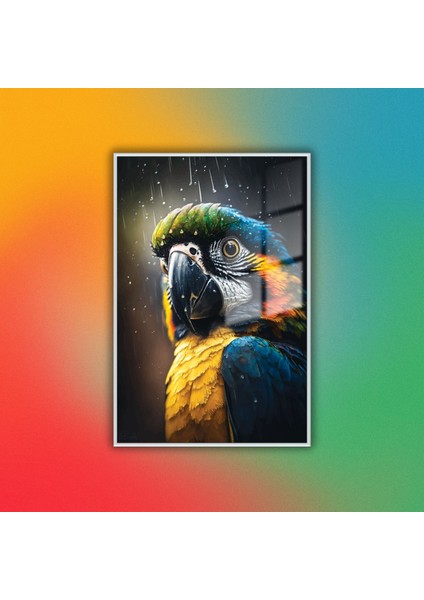 Metal Çerçeveli Temperli Cam Tablo Su Damlası ve Renkli Papağan fiyatları