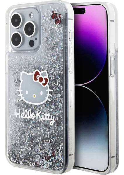 Apple iPhone 15 Pro Max Kılıf Hello Kitty Orjinal Lisanslı Ikonik Sıvılı Glitter Kapak