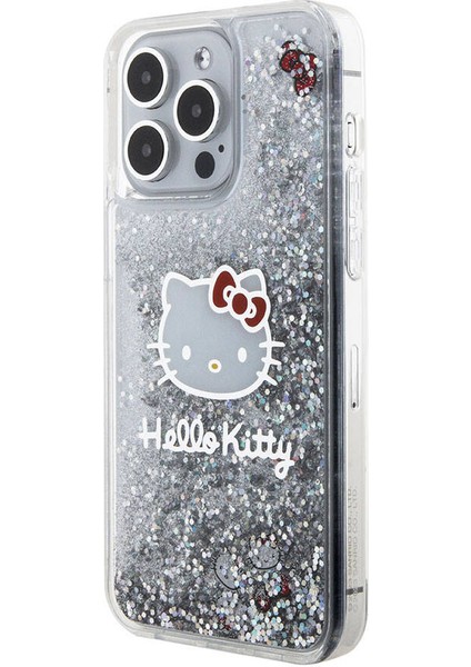 Apple iPhone 15 Pro Max Kılıf Hello Kitty Orjinal Lisanslı Ikonik Sıvılı Glitter Kapak