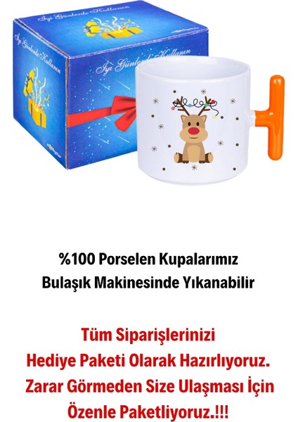 Yeni Yıl Geyik Kurabiye Baskılı T Saplı Kupa Bardak Porselen Çay Kahve Fincanı