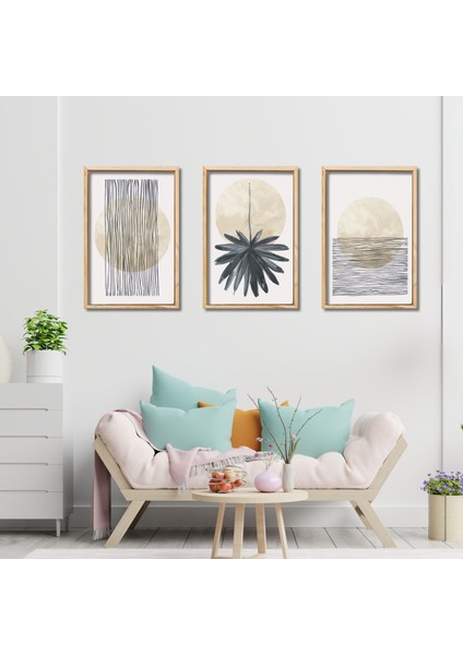 3 lü Ahşap Lamine Çerçeveli Mdf Tablo Modern Pastel Tasarım