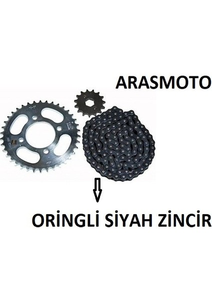 Bajaj Discover 150 F- 150 S Oringli Zincir Dişli Seti Kaliteli (Siyah Zincir) Arasmoto