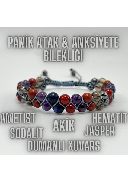 Panikatak & Anksiyete Doğal Taş Bileklik Sodalit Ametist Dumanlı Kuvars Akik Jasper Hematit