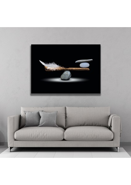 Tekli Yatay Kanvas Tablo Uv Baskı Taş ve Tüy Dengesi