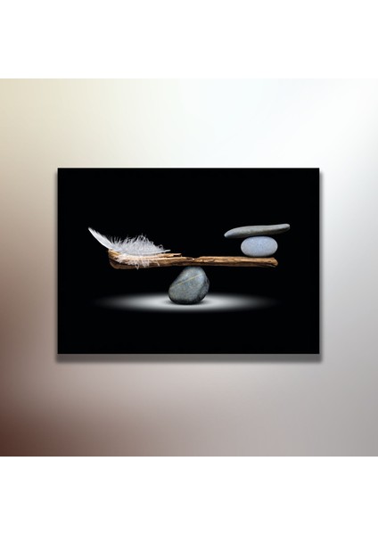 Tekli Yatay Kanvas Tablo Uv Baskı Taş ve Tüy Dengesi modelleri